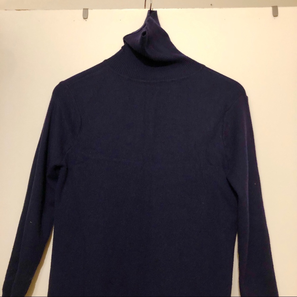 Knit long turtleneck dress navy